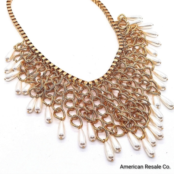 Chico's Jewelry - Stunning CHICO'S 20" Pearl Drops Statement  Necklace in Gold Tone - Franco Chain